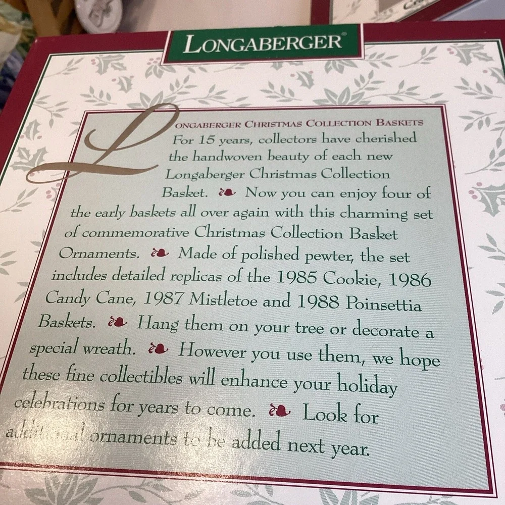 longaberger lot of 3 boxes of 4 basket ornaments new christmas design